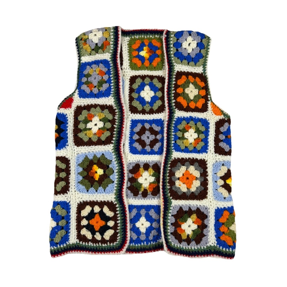 Handmade Granny Square Crochet Cardigan Vest Boho Hippie‎ Retro Patchwork Vtg Sm